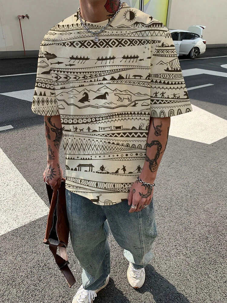 ChArmkpR Mens T-shirts Allover Ethnic Tribal Print Crew Neck Short Sleeve T Shirts (image for) ChArmkpR Mens T-shirts Allover Ethnic Tribal Print Crew Neck Short Sleeve T Shirts